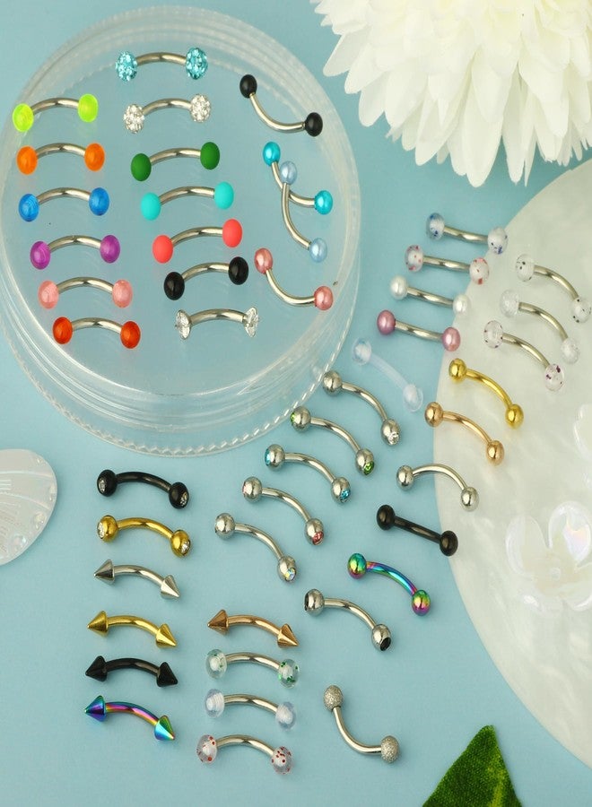 Suotarn 47pcs 16G Stainless Steel Eyebrow Piercing Rings Clear CZ Curved Barbell Helix Daith Rook Earrings Piercing Body Jewelry for Women Men - Image 2